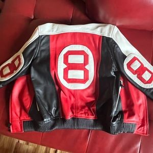 Leather kids 8 ball jacket red white black new not worn